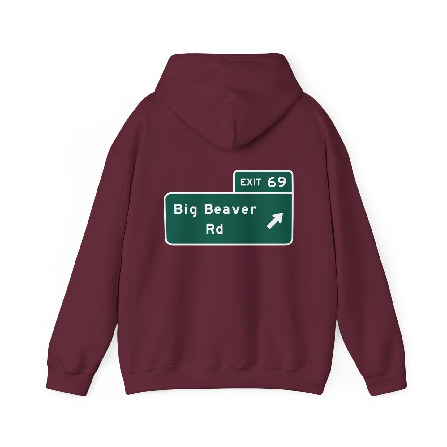 Big Beaver Rd Exit 69 Michigan Funny Street Sign Hoodie Hooded Sweatshirt