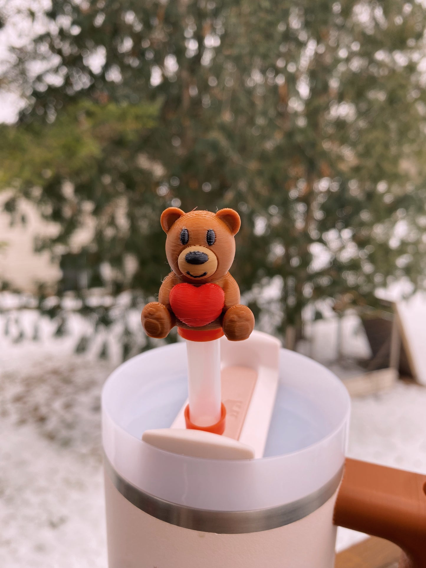 Valentines Day Heart Teddy Bear Straw Toppers/ Charms for Stanely Tumblers and other 9.5mm Straws 3D Printed Cute Loving