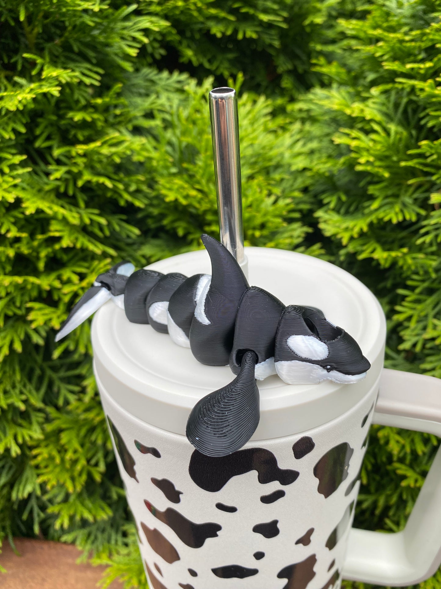 Super Articulated Killer Whale Orca Straw Topper And Charms For Stanley Straws Or Other 9.5mm Straws