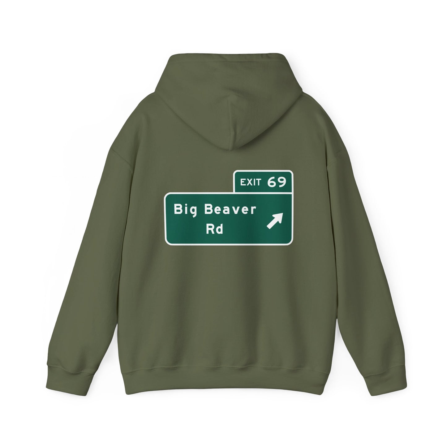 Big Beaver Rd Exit 69 Michigan Funny Street Sign Hoodie Hooded Sweatshirt