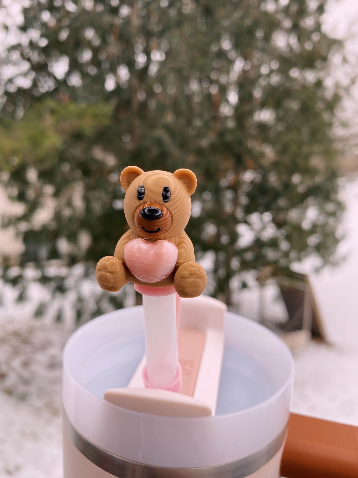 Valentines Day Heart Teddy Bear Straw Toppers/ Charms for Stanely Tumblers and other 9.5mm Straws 3D Printed Cute Loving