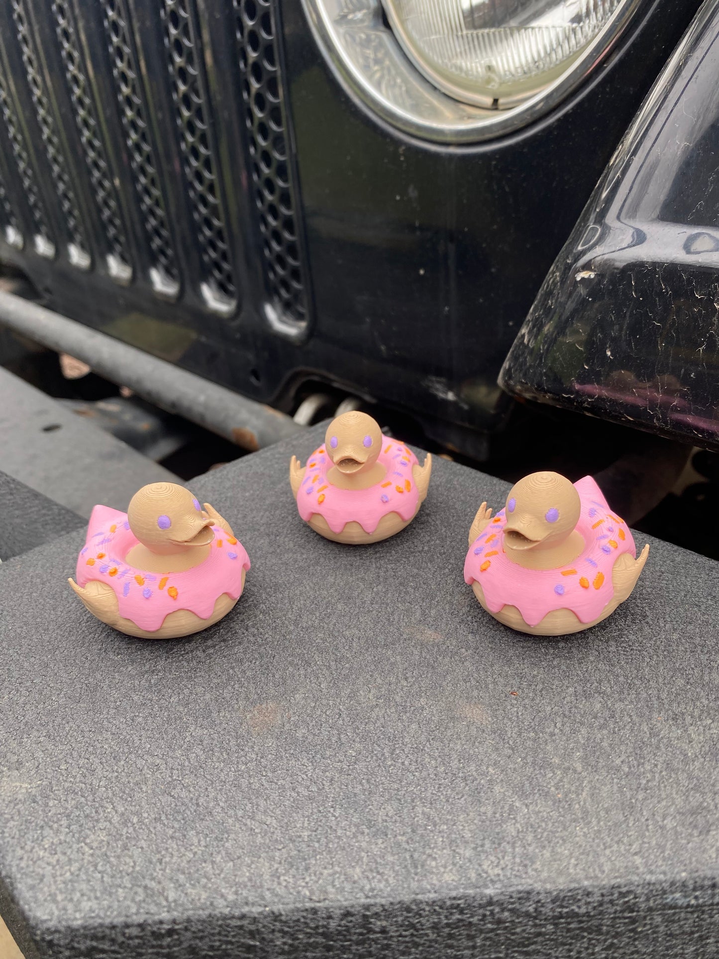 Strawberry Frosted Sprinkle Donut Duck Miniature Figurine For Jeep Wrangler Dashboard