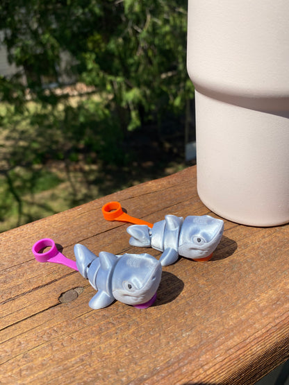 Great White Shark Silver And Pink Straw Topper/ Charm for Stanely Tumblers and other 9.5mm Straws