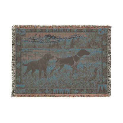 Black German Shorthaired Pointer and Chocolate Labrador Fall Hunting Scene Woven Blanket