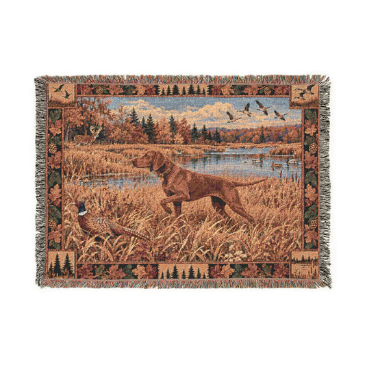 Hungarian Vizsla Fall Hunting Scene Woven Blanket