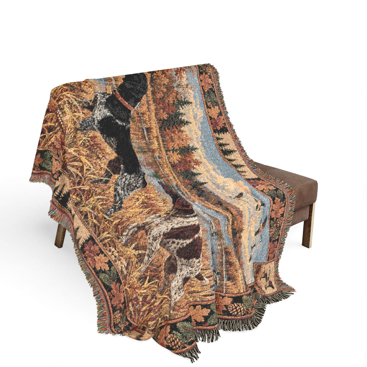 German Shorthaired Pointer GSP Fall Hunting Scene Woven Blanket