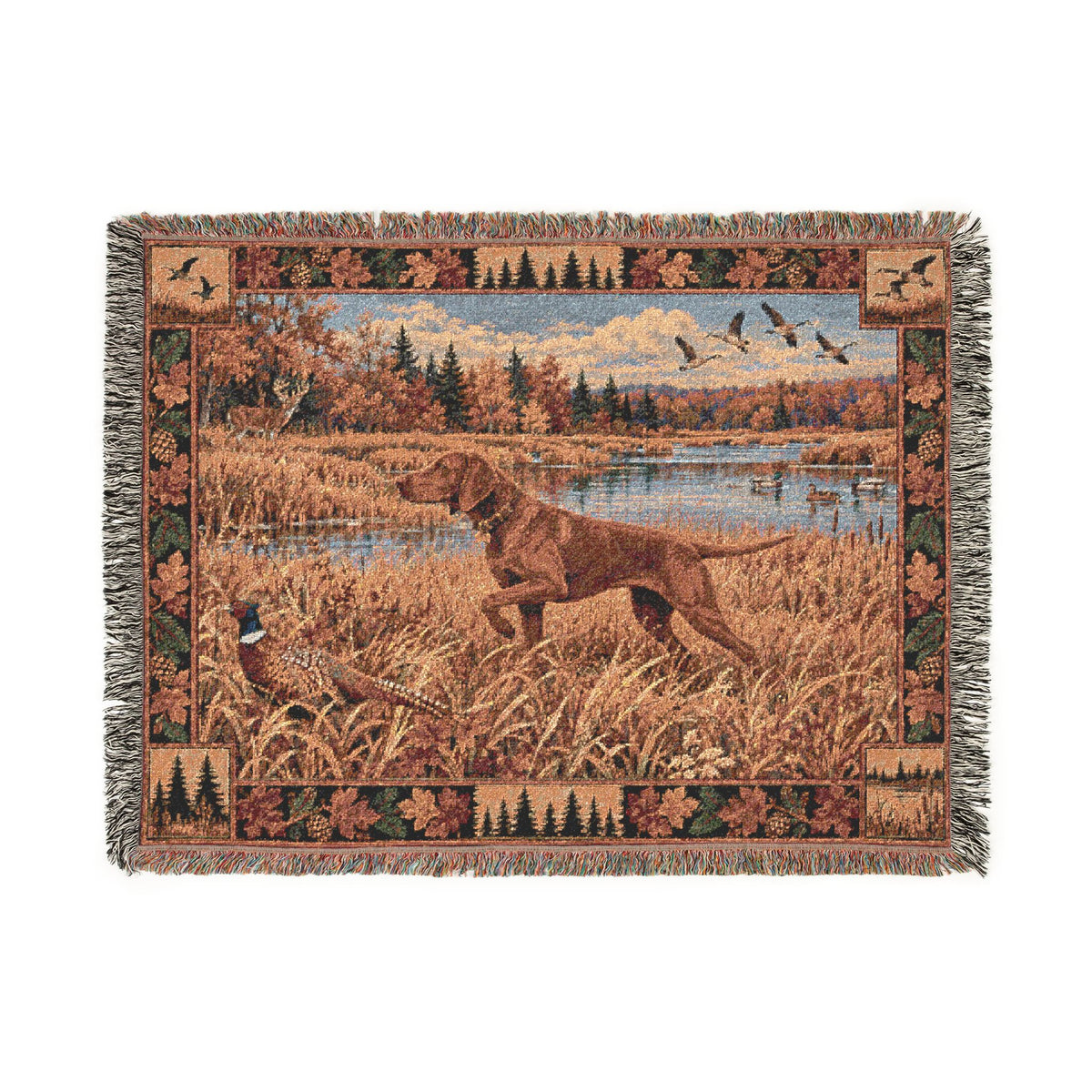 Hungarian Vizsla Fall Hunting Scene Woven Blanket