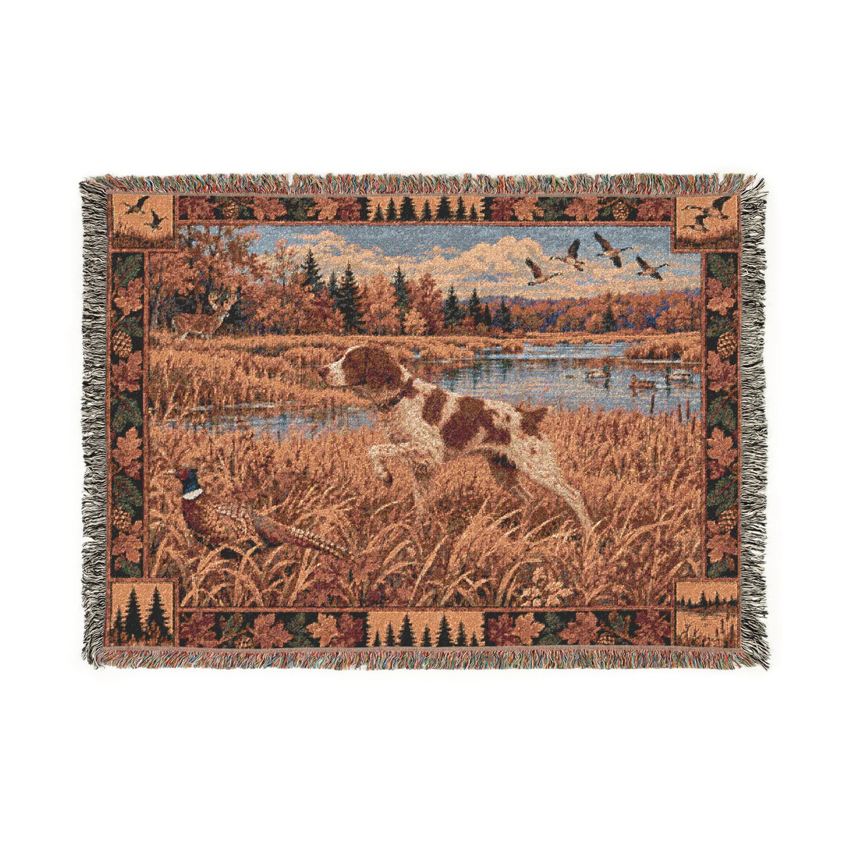 Brittany Fall Hunting Scene Woven Blanket