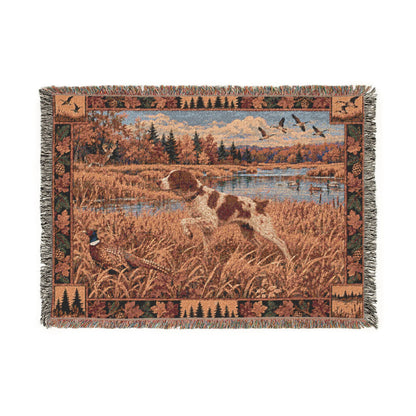 Brittany Fall Hunting Scene Woven Blanket