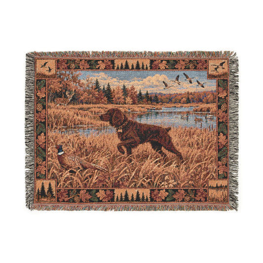 Boykin Spaniel Fall Hunting Scene Woven Blanket