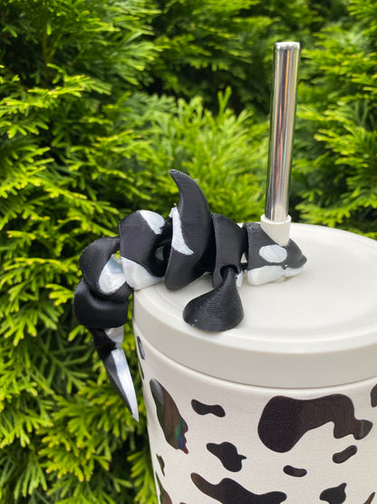 Super Articulated Killer Whale Orca Straw Topper And Charms For Stanley Straws Or Other 9.5mm Straws