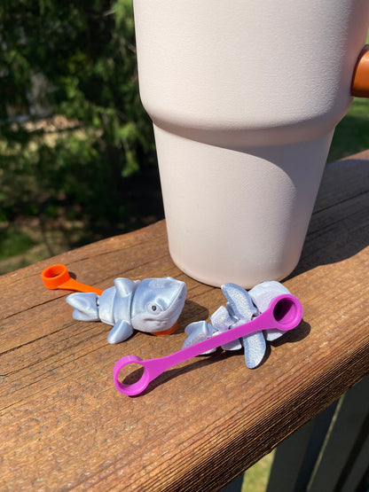 Great White Shark Silver And Pink Straw Topper/ Charm for Stanely Tumblers and other 9.5mm Straws