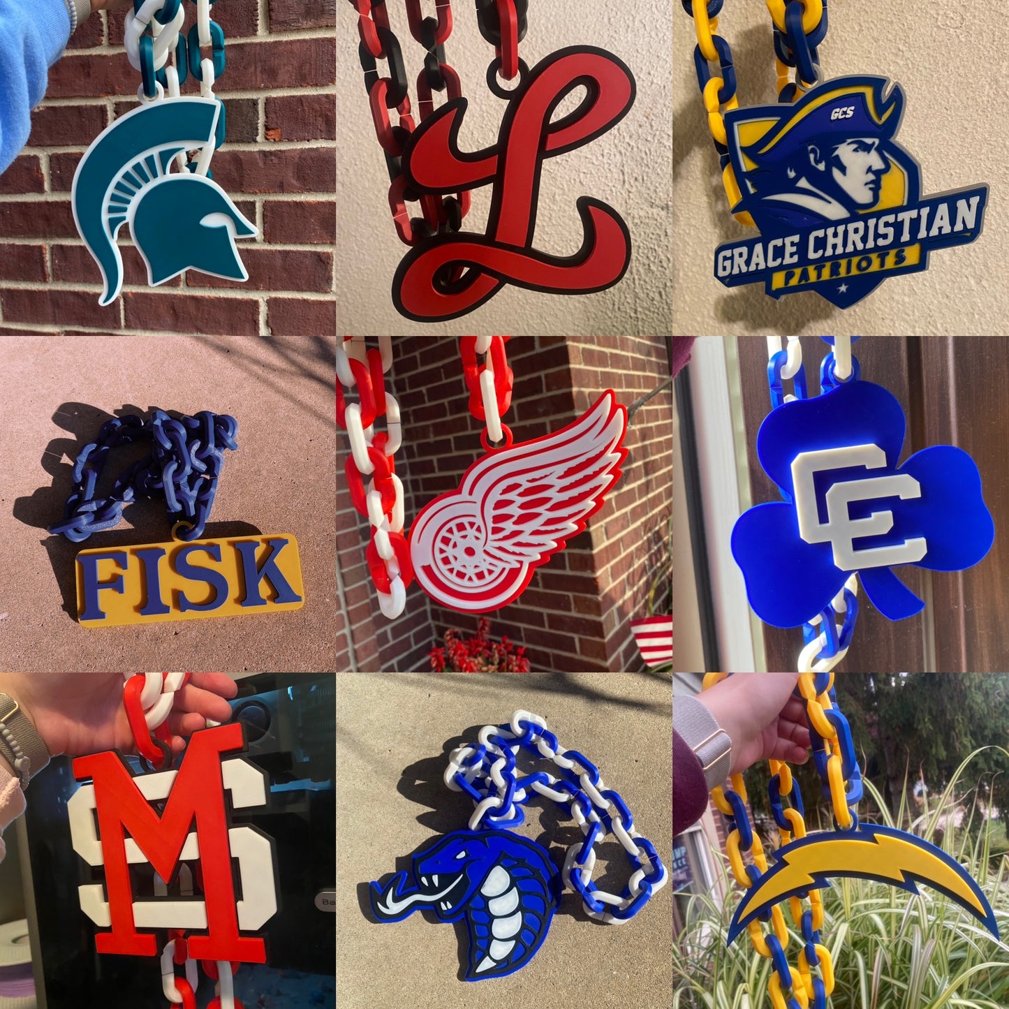 JUMBO 3D Printed Custom Chunky Chain Necklaces For Sports Teams, Schools, Trophies, Awards