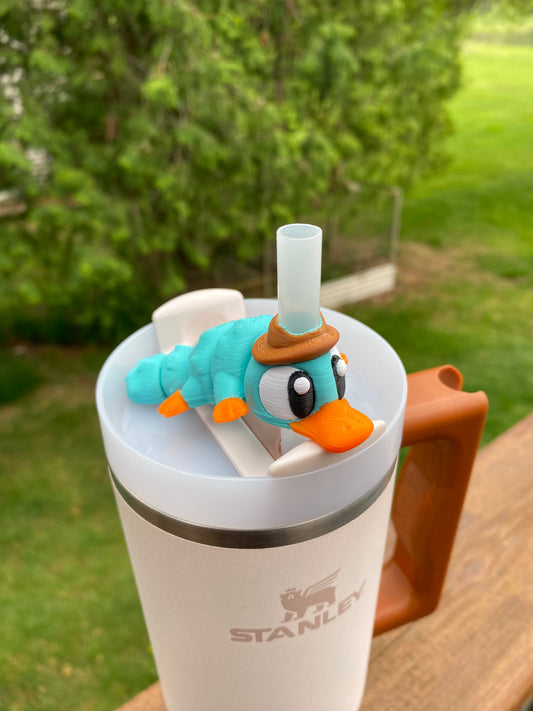 Teal Platypus With Hat Straw Topper/ Charm for Stanely Tumblers and other 9.5mm Straws