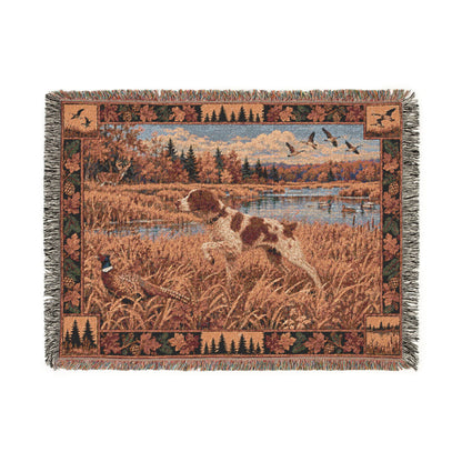 Brittany Fall Hunting Scene Woven Blanket
