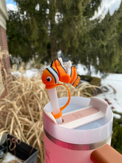 Cute Orange and White Clownfish Sea Life Straw Topper/ Charm for Stanely Tumblers and other 9.5mm Straws