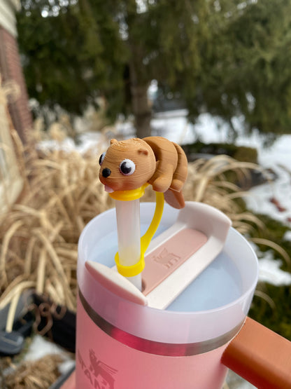Cute Articulated Beaver Straw Topper/ Charm for Stanely Tumblers and other 9.5mm Straws