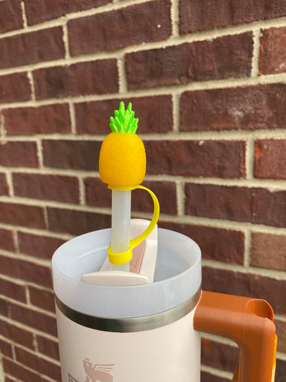 Tropical Bright Summer Vibes Pineapple Fruit Straw Topper/ Charm for Stanely Tumblers and other 9.5mm Straws