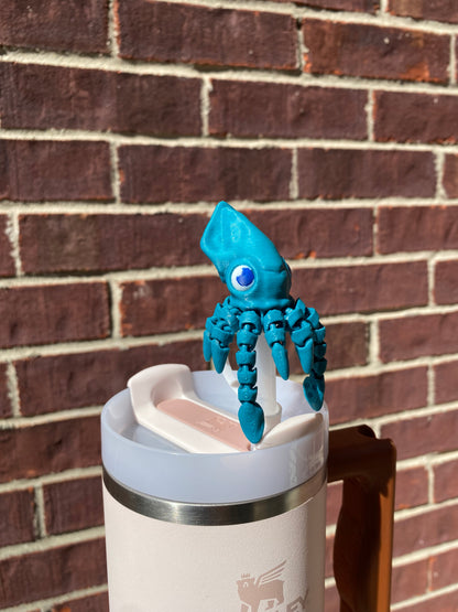 Articulated Squid Sea Life Ocean Inspired Straw Topper/ Charm for Stanely Tumblers and other 9.5mm Straws