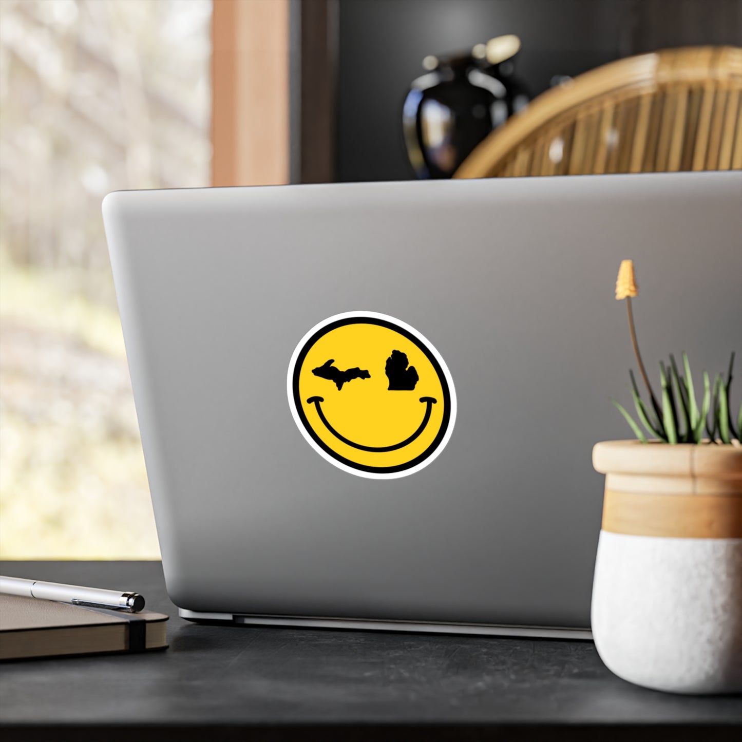 Michigan Winking Yellow Smile Face Upper Peninsula Lower Peninsula Great Lakes State Kiss-Cut Vinyl Decals