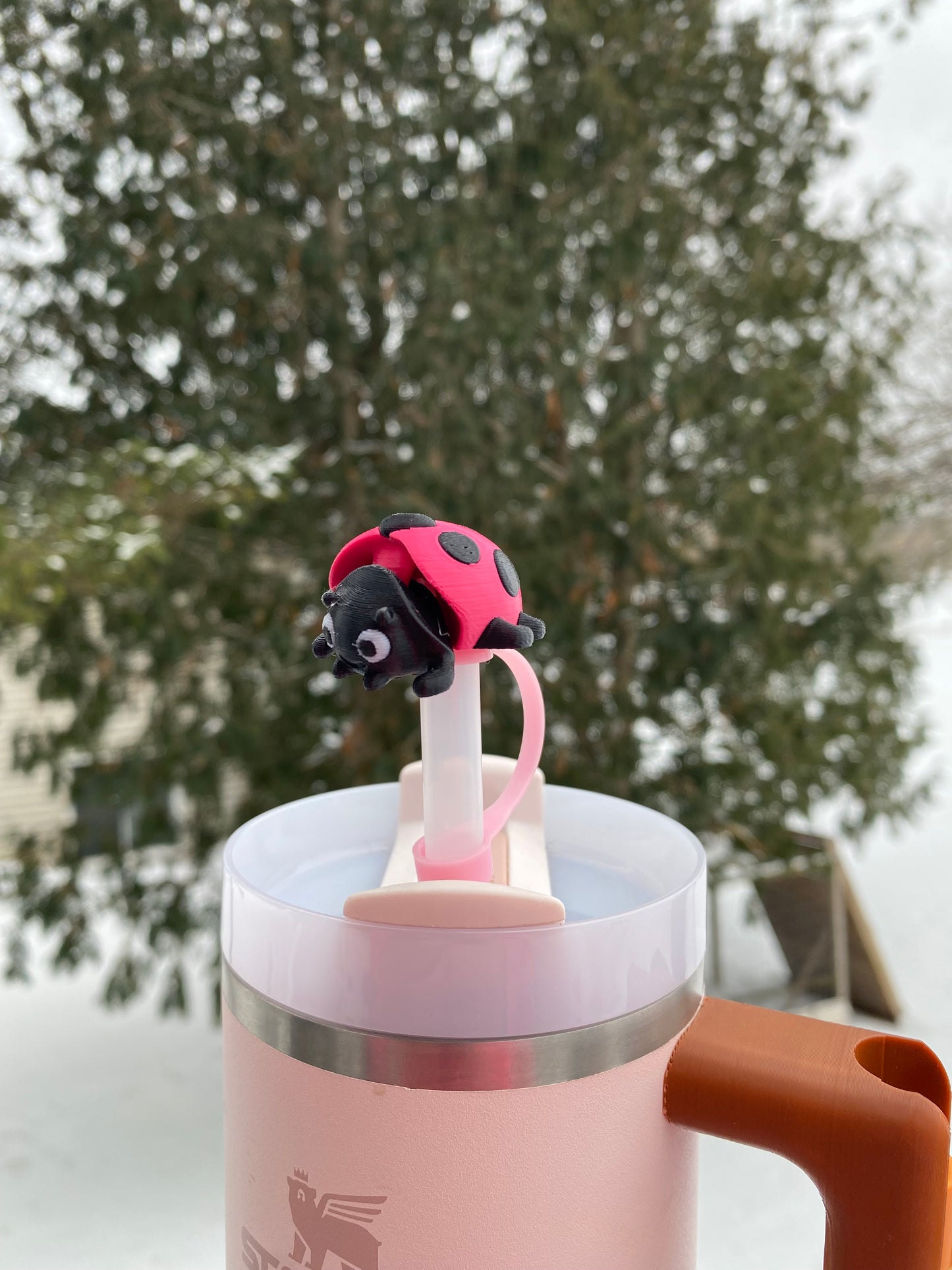 Cute Articulated Valentines Day Ladybug with Heart Shaped Spot Straw Topper/ Charm for Stanely Tumblers and other 9.5mm Straws