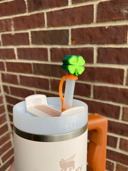 Green 4 Leaf Clover St. Patrick's Day Lucky Four Leaf Clover Straw Topper/ Charm for Stanely Tumblers and other 9.5mm Straws
