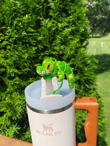 Bright Green Alligator Gator Crocodile Straw Topper/ Charm for Stanely Tumblers and other 9.5mm Straws