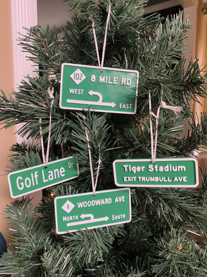 Custom 3D Printed Miniature Replica Street Signs and Exit Signs Christmas Tree Ornaments, Desk Ornaments, Rearview Mirror Hangs