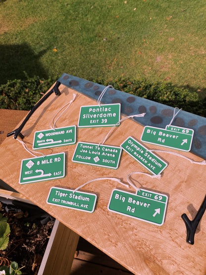 Custom 3D Printed Miniature Replica Street Signs and Exit Signs Christmas Tree Ornaments, Desk Ornaments, Rearview Mirror Hangs