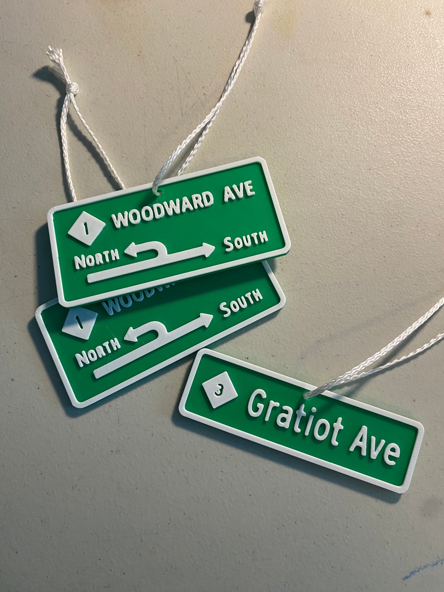 Custom 3D Printed Miniature Replica Street Signs and Exit Signs Christmas Tree Ornaments, Desk Ornaments, Rearview Mirror Hangs