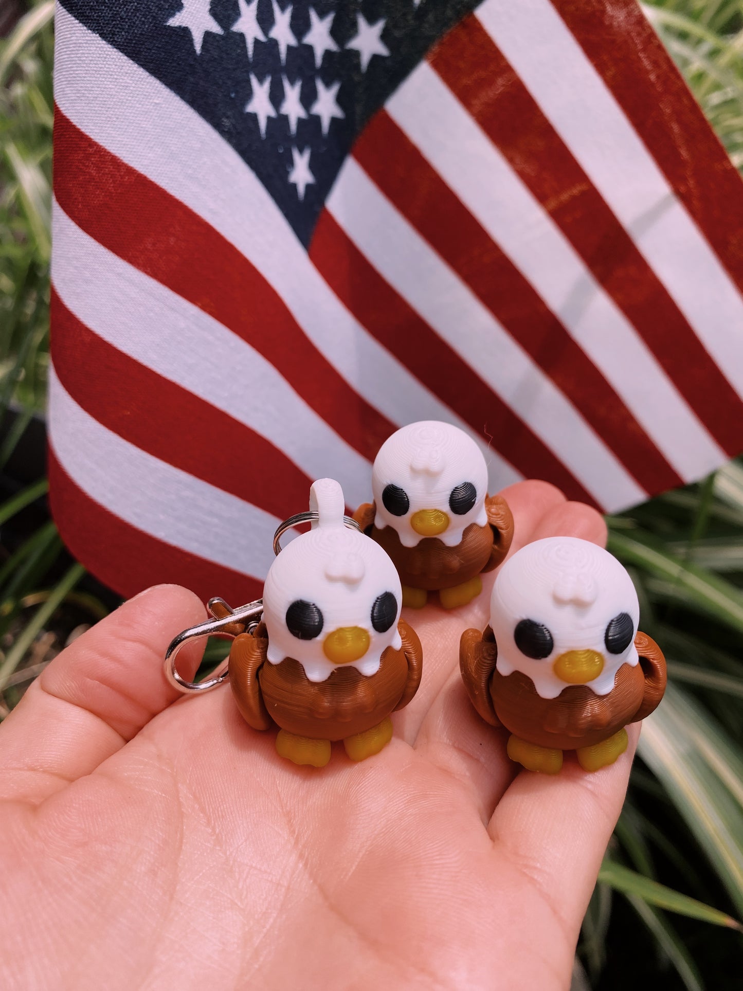 Bald Eagle Bird American Themed 4th Of July Patriotic 3D Printed Articulated Fidget Toys and Keychains