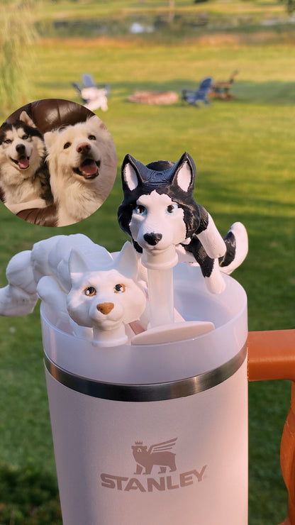 Custom Full Body Dog Straw Toppers/Charms 3D Printed for Stanley Tumblers or other 9.5mm Straws