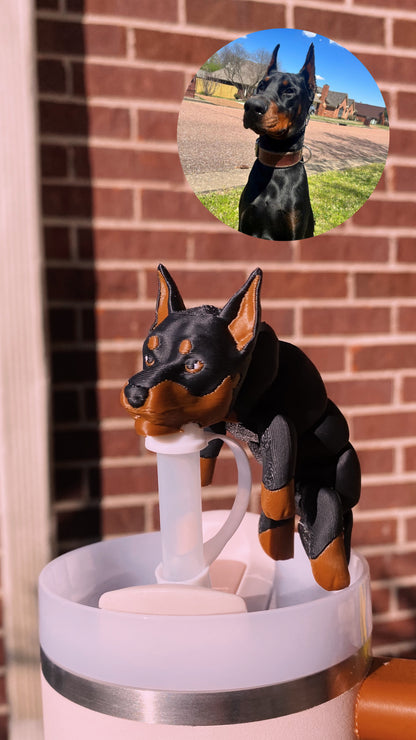 Custom Full Body Dog Straw Toppers/Charms 3D Printed for Stanley Tumblers or other 9.5mm Straws