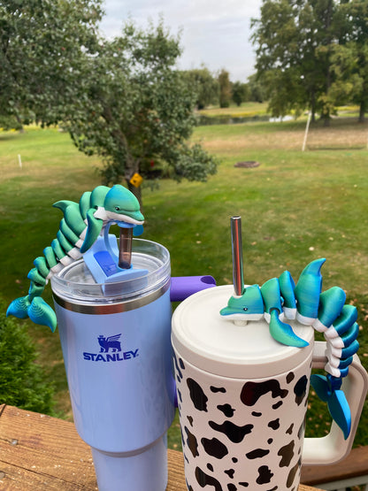 Super Articulated Dolphin Straw Topper And Charms For Stanley Straws Or Other 9.5mm Straws