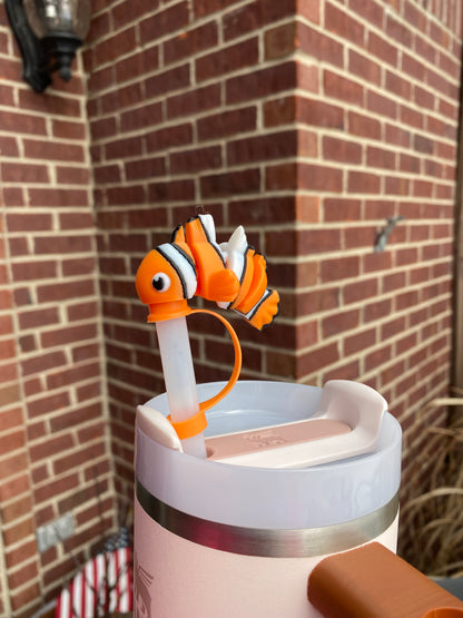 Cute Orange and White Clownfish Sea Life Straw Topper/ Charm for Stanely Tumblers and other 9.5mm Straws