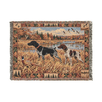 German Shorthaired Pointer GSP Fall Hunting Scene Woven Blanket