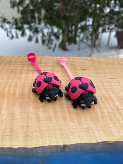 Cute Articulated Valentines Day Ladybug with Heart Shaped Spot Straw Topper/ Charm for Stanely Tumblers and other 9.5mm Straws