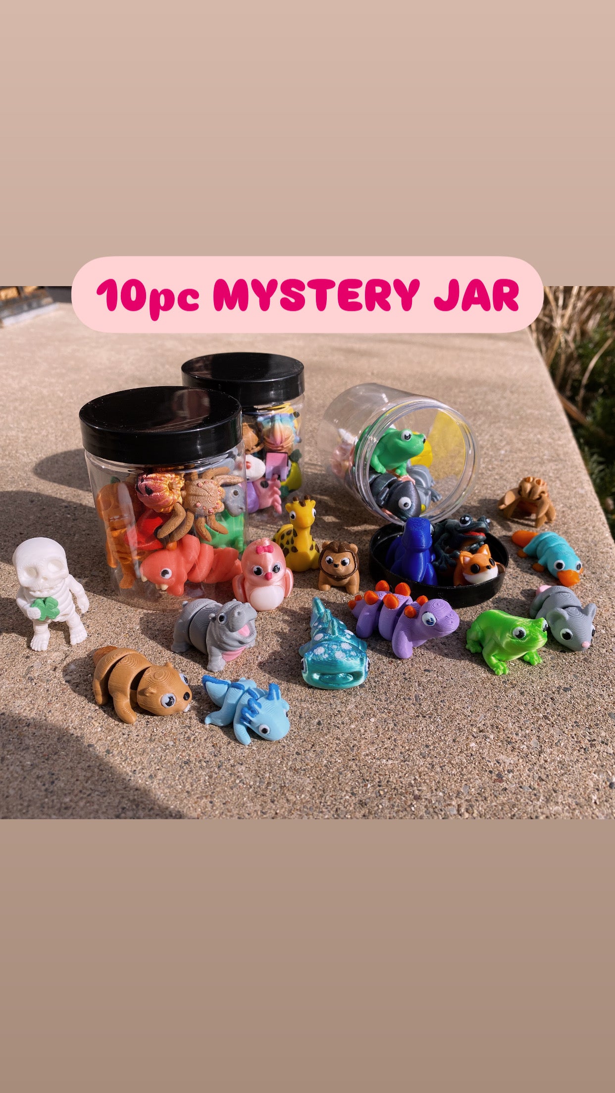 10pc Mystery Jar Of Tiny 2in Articulated Fidget Sensory Animals