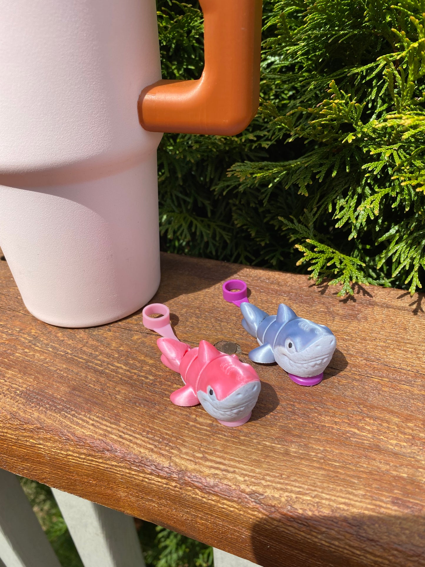 Great White Shark Silver And Pink Straw Topper/ Charm for Stanely Tumblers and other 9.5mm Straws