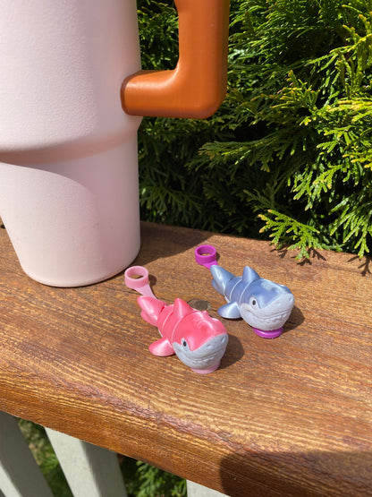 Great White Shark Silver And Pink Straw Topper/ Charm for Stanely Tumblers and other 9.5mm Straws