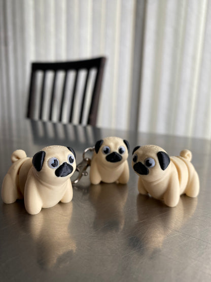 Miniature Pug 3D Printed Articulated Fidget Toys and Keychains