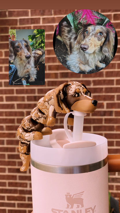 Custom Full Body Dog Straw Toppers/Charms 3D Printed for Stanley Tumblers or other 9.5mm Straws