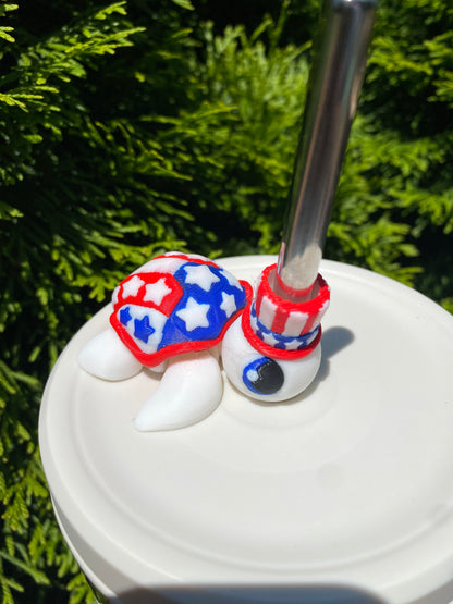 Patriotic Sea Turtle Tumbler Toppers / Straw Charms for Stanley Tumblers or other 9.5mm Straws 3D Printed