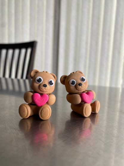 Teddy Bear Holding A Heart 3D Printed Articulated Valentines Day Cute Fidget Toys and Keychains