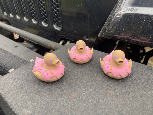 Strawberry Frosted Sprinkle Donut Duck Miniature Figurine For Jeep Wrangler Dashboard