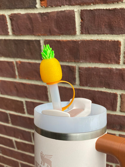 Tropical Bright Summer Vibes Pineapple Fruit Straw Topper/ Charm for Stanely Tumblers and other 9.5mm Straws