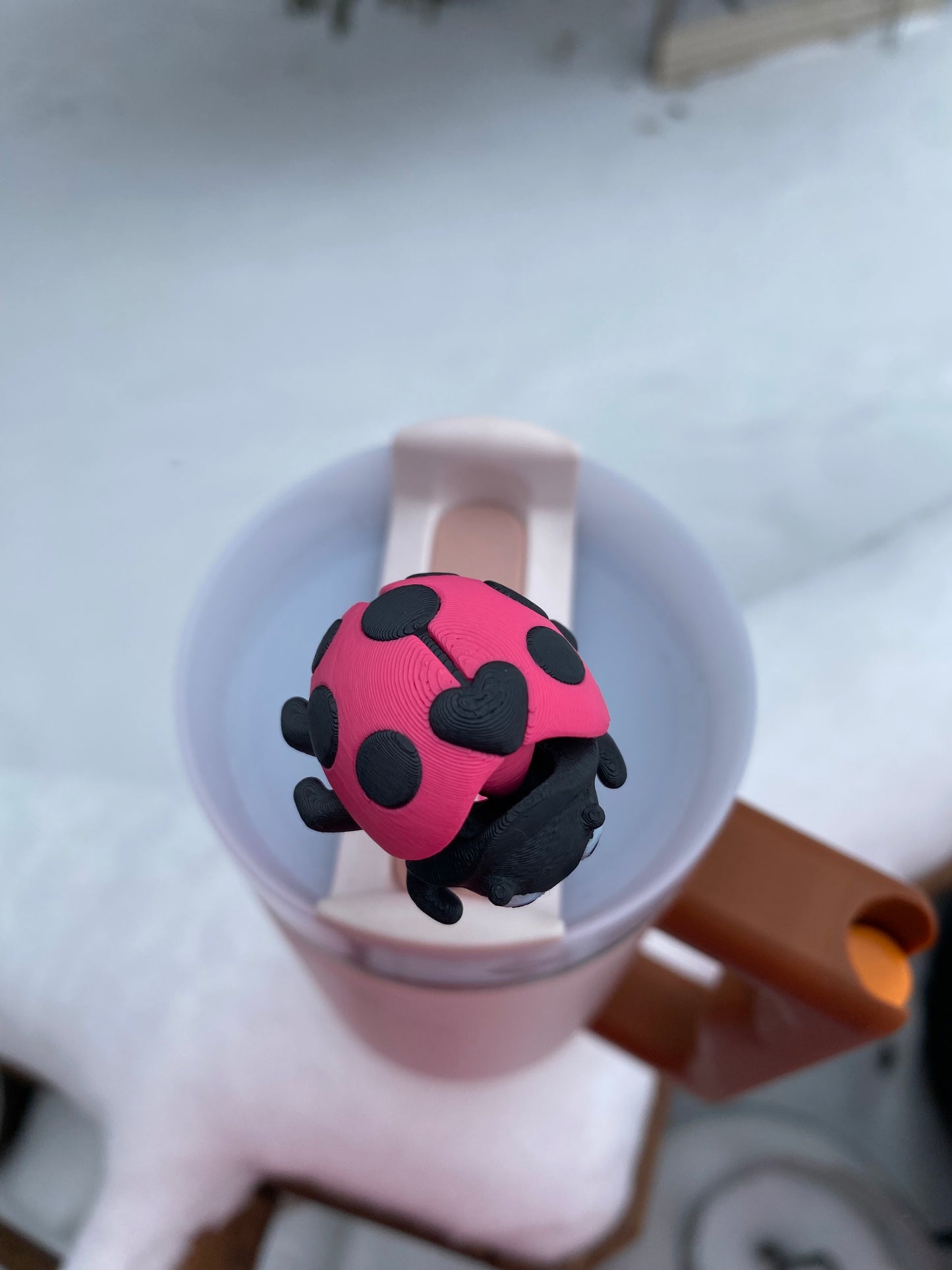 Cute Articulated Valentines Day Ladybug with Heart Shaped Spot Straw Topper/ Charm for Stanely Tumblers and other 9.5mm Straws
