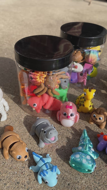 10pc Mystery Jar Of Tiny 2in Articulated Fidget Sensory Animals