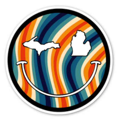 Groovy Vintage Michigan Smile Face Sticker