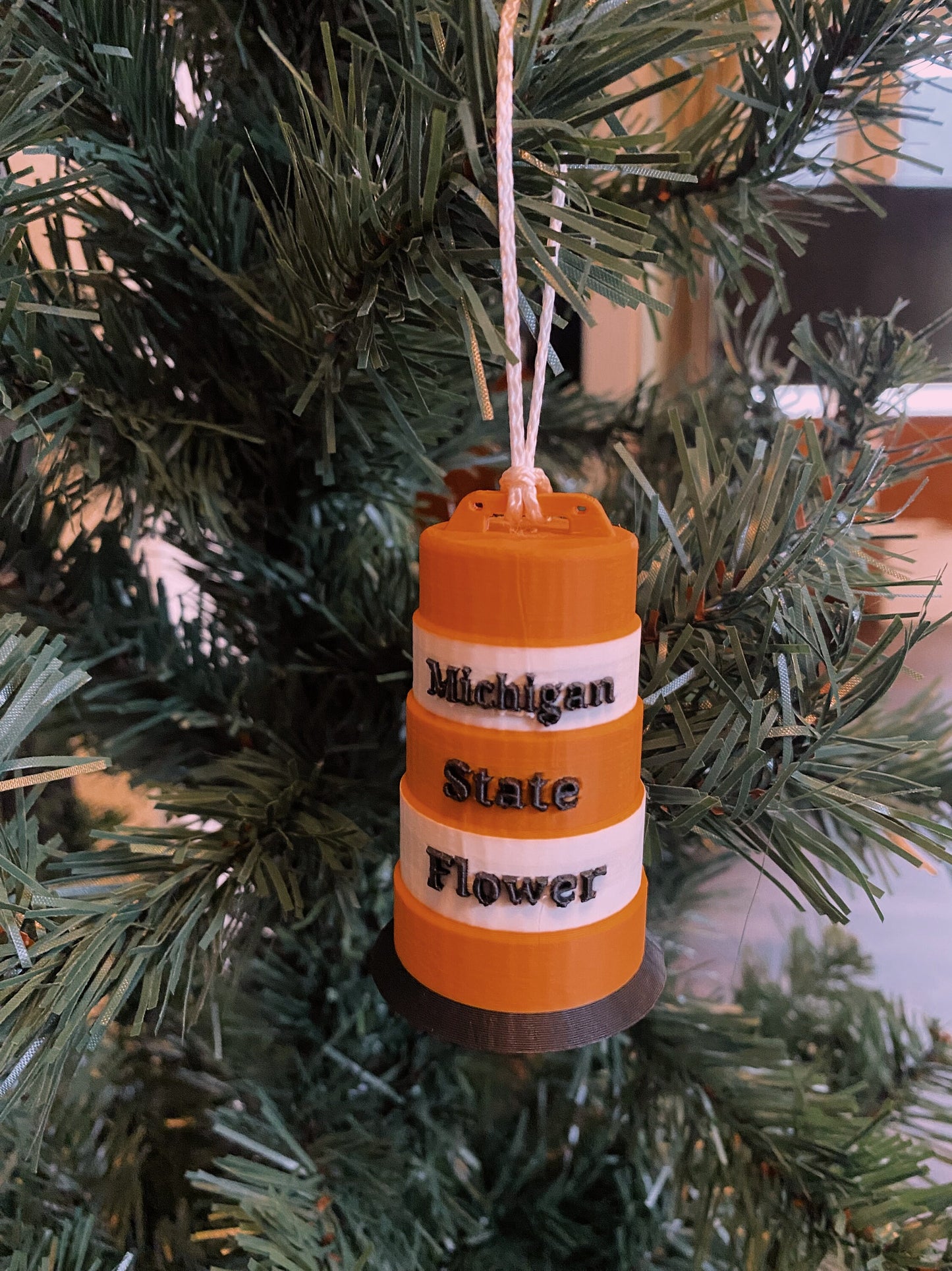 Michigan State Flower Traffic Construction Cone Barrel Drum Desk Shelf Christmas Tree Ornament